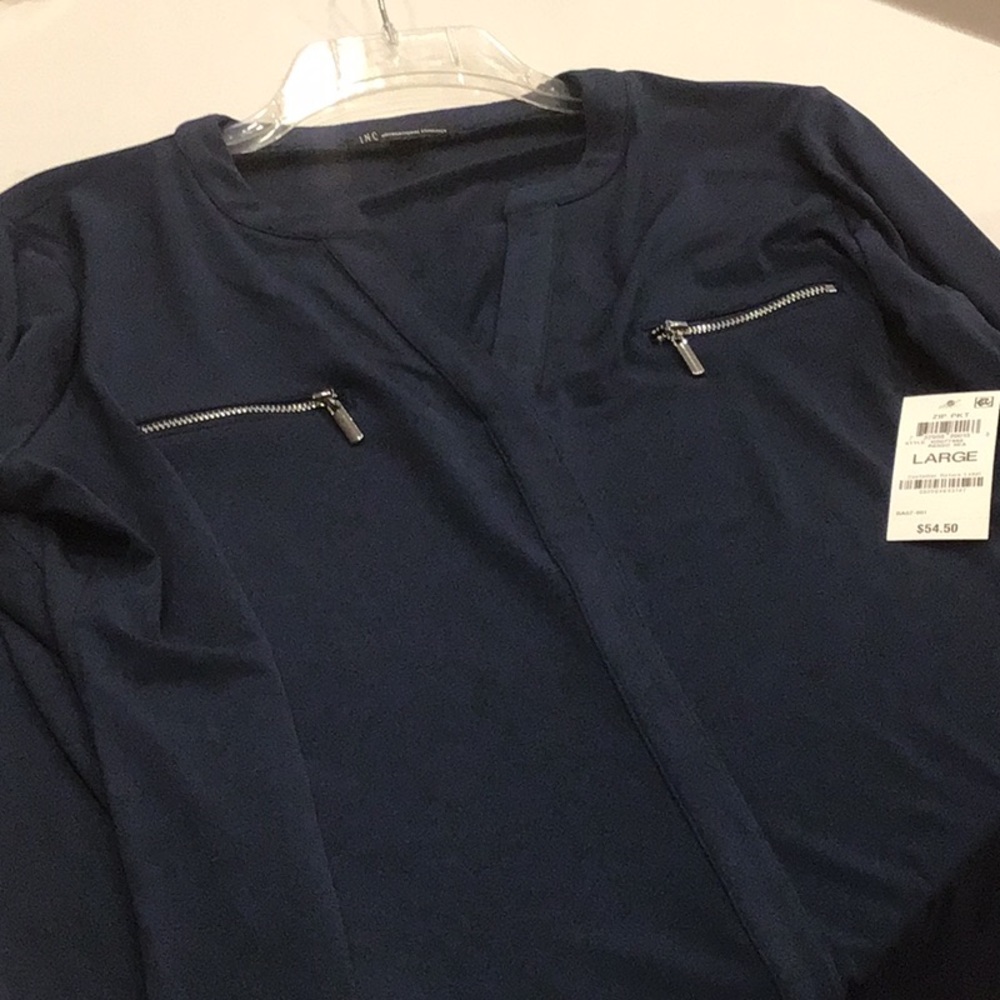 NWT I.N.C. Indigo/Navy Blue Women's Blouse with Zipper Details Size L - Picture 10 of 10
